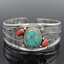 Pulseira Bracelete Esculpida em Turquesa com Preenchimento de Prata4