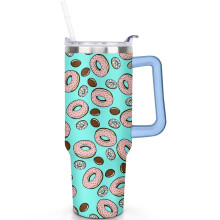 Gobelet isotherme à motif donuts de 1,2 L (40 oz) avec double paroi et poignée sur le couvercle
