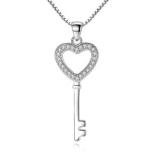 Collana con ciondolo a forma di chiave a cuore in argento sterling e cristalli, 1 pezzo