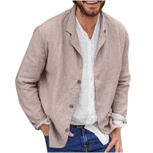 Blazer masculino em algodão e linho, corte regular, cáqui, tamanho 6L.