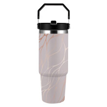Gobelet isotherme en acier inoxydable effet marbre or rose 30 oz avec poignée