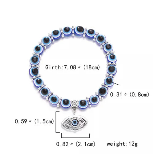 Pulseira turca Hamsa com olho grego, pulseira elástica com contas.
