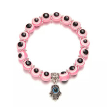 Pulseira turca Hamsa com olho grego e contas rosa, 18 cm
