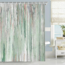 Cortina de chuveiro listrada cinza e verde, 183 x 183 cm, 12 ganchos.