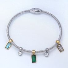 Pulseira rígida quadrada de aço inoxidável com titânio e zircônia