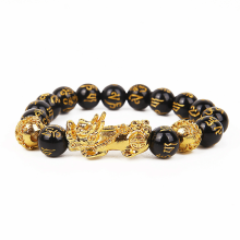 Pulseira de Obsidiana Negra com Pingente de Dragão Pi Xiu (1 peça)
