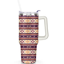 Gobelet isotherme à thème bohème de 1,2 L (40 oz) avec anse et couvercle anti-fuite