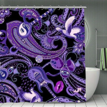 Fialový sprchový záves s paisley vzorom, umývateľný, vodeodolný, 193 x 193 cm