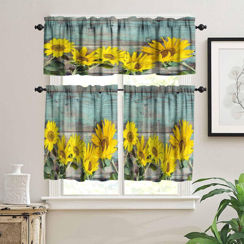 Sunflower Kitchen Valances Rod Pocket Rustic Yellow Floral 2