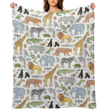 Plaid met dierenprint, zachte flanellen fleece, 50 x 60 inch.