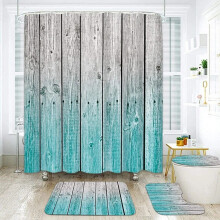 Ensemble rideau de douche vintage en bois avec motif aquarelle,