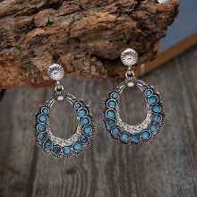 Pendientes colgantes bohemios de turquesa para mujer, joyería étnica vintage.