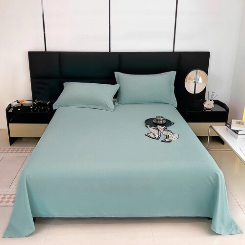 Drap plat en coton vert uni, 450 fils/cm², 2 pièces