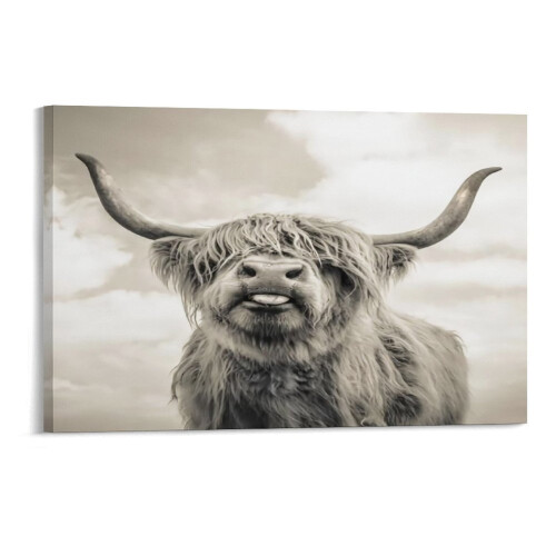 Quadro em tela com vaca das Terras Altas, cena de inverno, 45 x 30 cm (18 x 12 polegadas