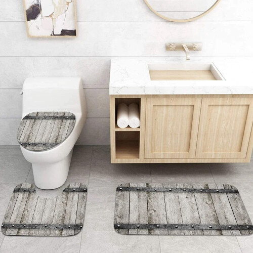 Ensemble rideau de douche vintage en bois avec aquarelle
