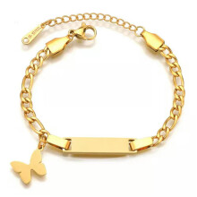 Pulseira Lady Baby ID com pingente de coração e gravação de borboleta