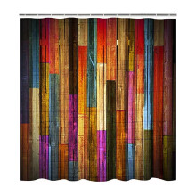 Ensemble rideau de douche vintage en bois, motif aquarelle