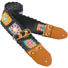 Gitarrengurt aus Baumwolle mit Häkelblumenmuster, verstellbar mit Leder