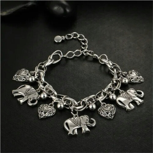 Pulseira de prata esterlina com pingente de elefante, 23 cm (9 polegadas)
