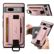 Google Pixel 8 Brieftaschenhülle aus rosa Leder mit Kartenhalter