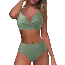 Damesbikini met hoge taille, legergroen, maat XXL