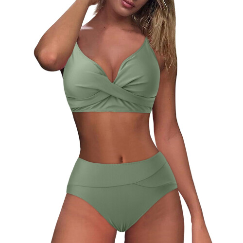 Dambikiniset med hög midja, armégrön XXL