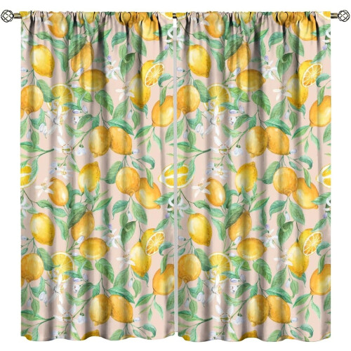 Lemon Curtains Vintage Boho Floral Pattern Blackout Rod