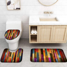 Ensemble rideau de douche vintage en bois, motif aquarelle 1
