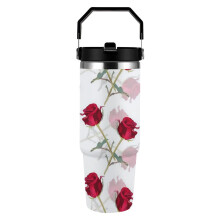 Gobelet isotherme en acier inoxydable à motif rose, 887 ml (30 oz), avec poignée