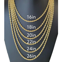 Collier chaîne corde en acier inoxydable plaqué or 4 mm 45,7 cm