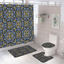 Ensemble rideau de douche noir et or avec revêtement antidérapant pour baignoire