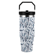 Gobelet isotherme en acier inoxydable à motif requin-baleine, 887 ml (30 oz), avec poignée