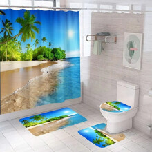 Ensemble rideau de douche Ocean Beach imperméable motif vagues bleues