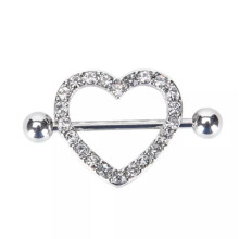 Piercing do bradavky s ocelovou činkou ve tvaru srdce, 1 pár, bílý
