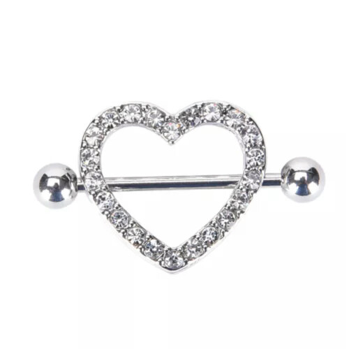 Piercing de mamilo em formato de coração com barra de aço, 1 par, branco