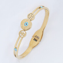 Pulseira Bracelete Olho Grego em Aço Inoxidável Titânio (1 peça)