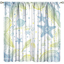 Ocean Theme Curtains Teal Blue Coral Shell Design 2 Panels