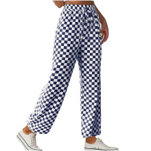Pantaloni casual da donna a quadri, gamba dritta, blu navy, taglia L