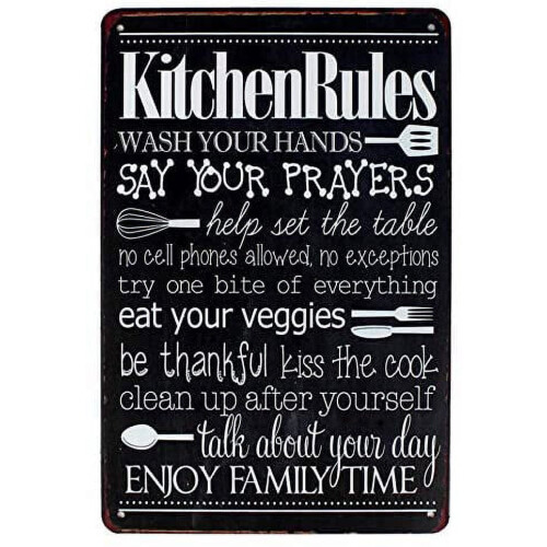 Black Vintage Kitchen Rules Tin Wall Art Sign 1pc