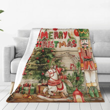 Weihnachtsmann-Reiter-Kuscheldecke, beigebraun, 152 x 203 cm