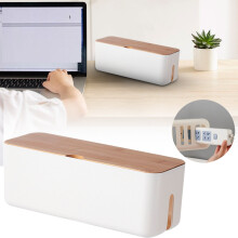 Boîte de gestion des câbles avec couvercle en bois, organisateur de câbles de bureau