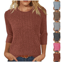 Blusa feminina de malha canelada com decote em V rosa tamanho G