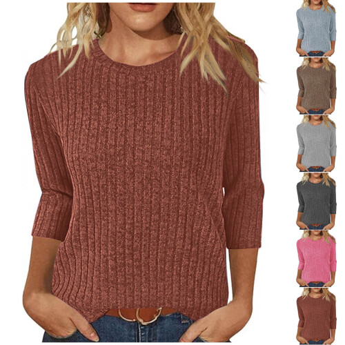 Damen-Rippstricktop mit V-Ausschnitt, Rosa, Größe L