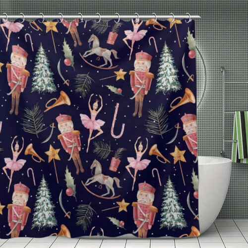Cortina de chuveiro vintage com fada quebra-nozes de Natal