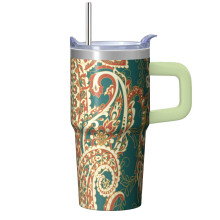 Mug de voyage isotherme en acier inoxydable Ă motif cachemire de 590 ml avec couvercle