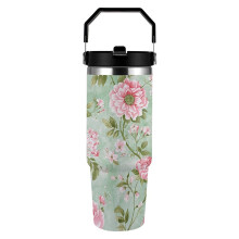 Gobelet isotherme en acier inoxydable à motif floral, 887 ml (30 oz), avec poignée