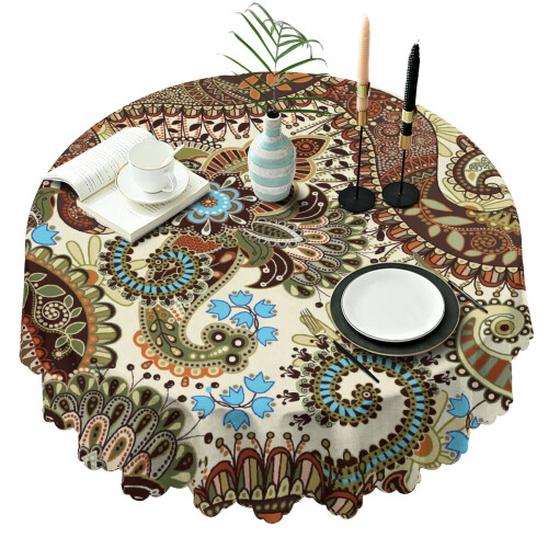 Στρογγυλό τραπεζομάντιλο με boho εκτύπωση paisley 60x60 ίντσες