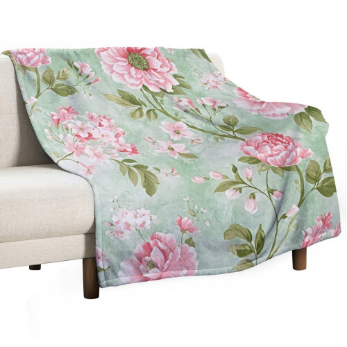 Floral Bouquet Beige Throw Blanket 50x60 Inch 2