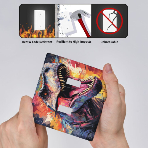Dinosaur Rainbow Art Light Switch Cover 2-Gang 2