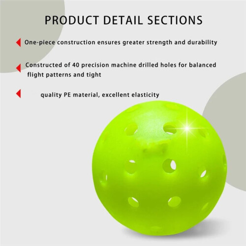 40 Pro Pickleball Balls - 40Pcs, High Visibility Green, Seamless Professional Training 2